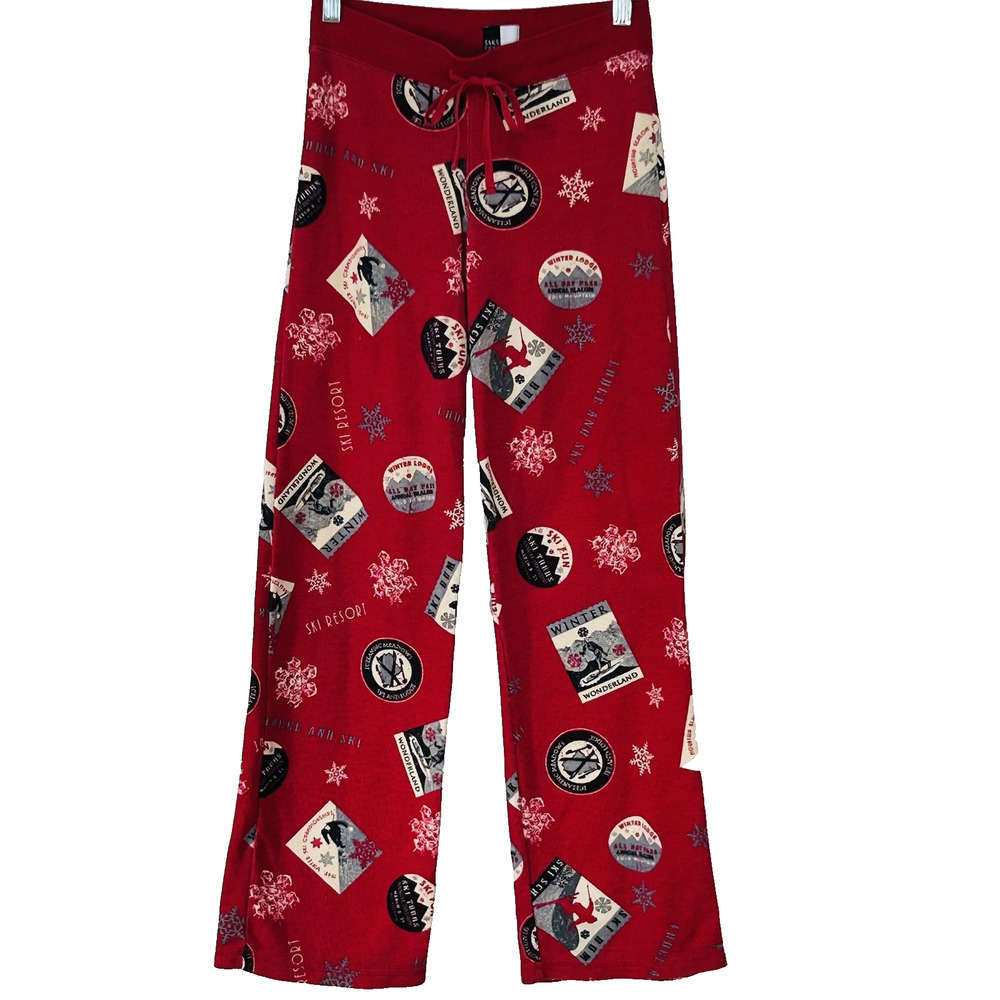 Saks Fifth Ave Pajama Pants Size XS Red Ski Theme Winter Lodge Cabin PJs Lounge
